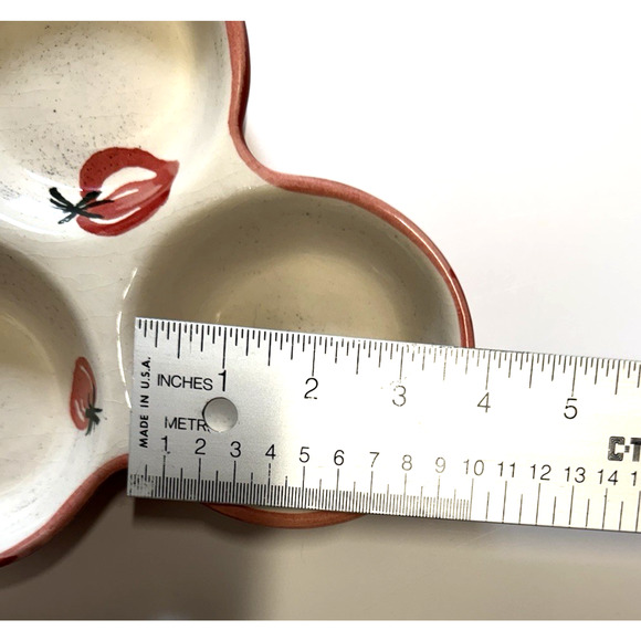 Crate & Barrel 3 section Ceramic-Appetizer, Condiment Server with TOMATOS - Picture 7 of 7